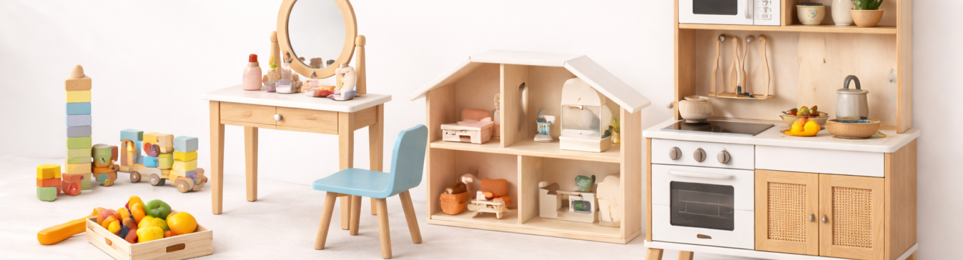 alt="מוצרי עץ לילדים &ndash; מטבח ילדים, בית בובות, שידת איפור וצעצועים מעץ"