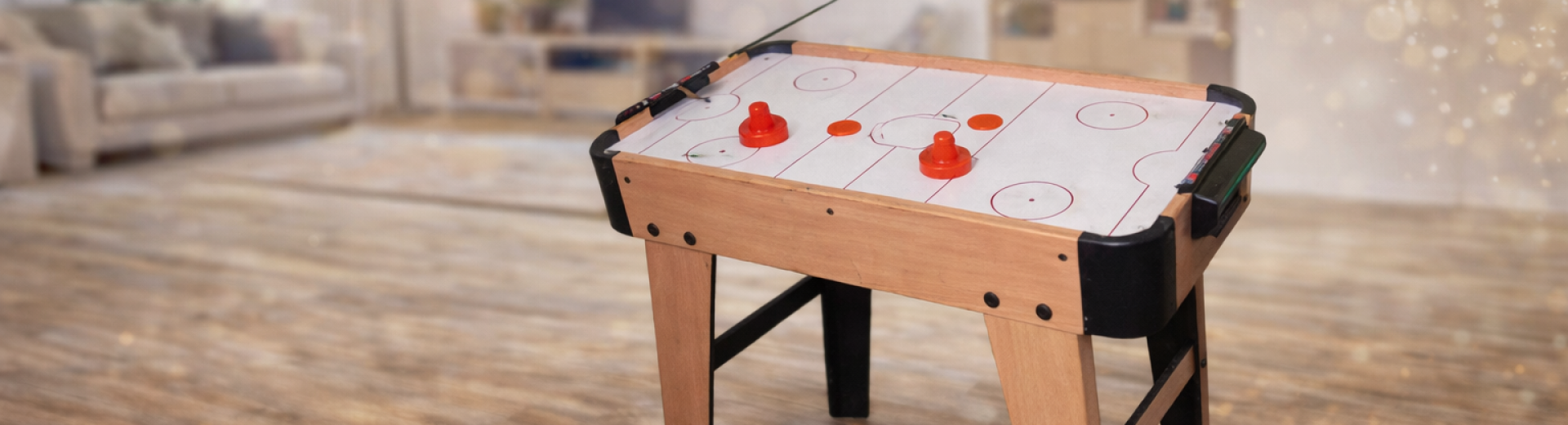 Air hockey table in a cosy living room